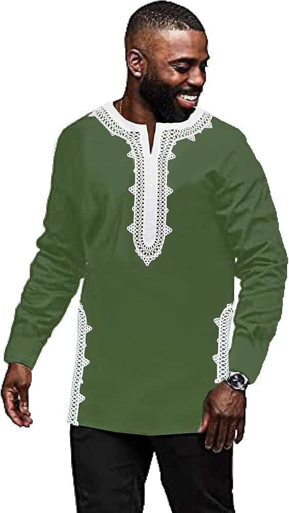 Daupanzees Men Tunic T-Shirt Caftan Shirt Breathable Polyester Fiber Handmade Embroidery Ethnic Tops Tee