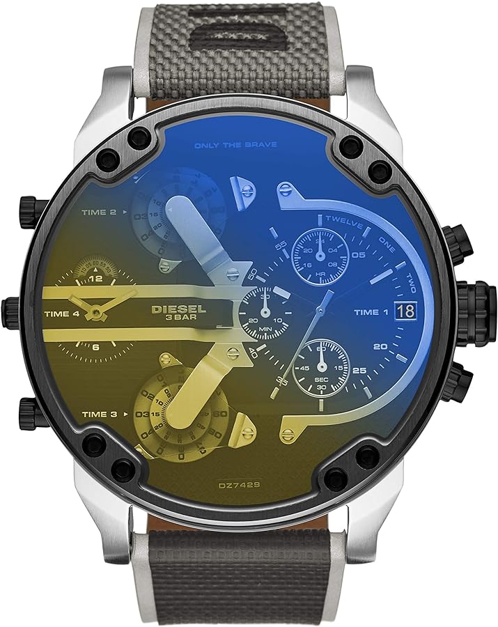 Diesel Mr. Daddy 2.0 Stainless Steel and Nylon Chronograph Men's Watch, Color: Gunmetal, Gray Logo (Model: DZ7429)