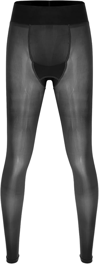 Men's Sissy Glossy Oil See Through Leggings Cross-Dresser Mesh Sheer Compression Tights