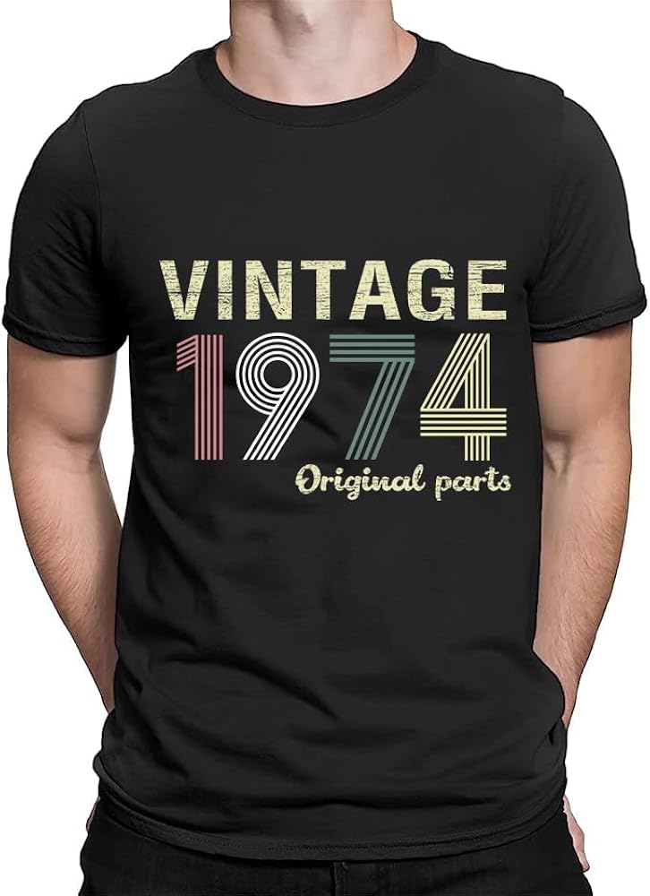 Vintage 1974 T-Shirt for Men 50th Birthday Party Limited Edition Original Parts Novelty Graphic Short-Sleeve Top