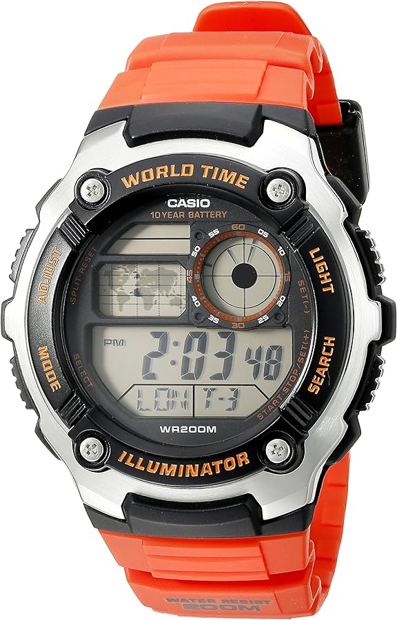 Casio Men's AE-2100W-4AVCF Digital 10-Year Battery Digital Display Quartz Orange Watch