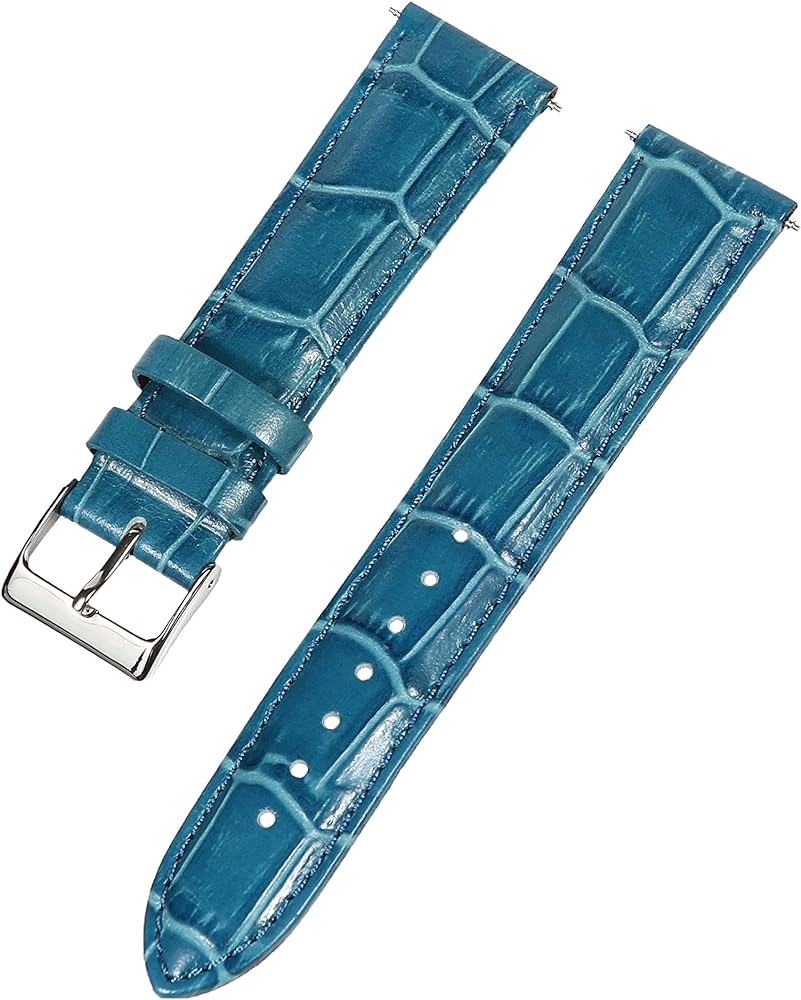 Timex 20mm Blue Croco Grain Leather Padded Stitched Leather Watch Band - Unisex - Fits Weekender