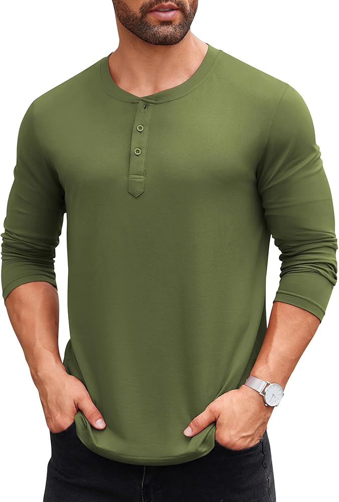 COOFANDY Men's Henley Shirts Long Sleeve Fashion Casual Tee Basic Lightweight T-Shirt