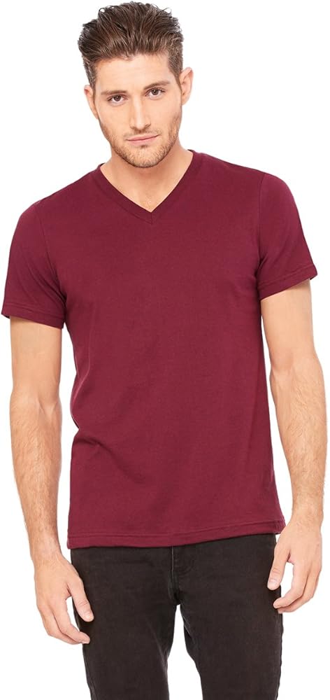 Bella+Canvas Comfortable V-Neck Jersey T-Shirt, Large, Maroon