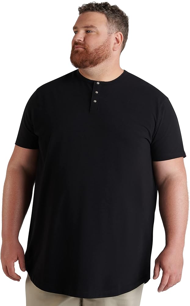 Men's Big & Tall Henley T-Shirt – Premium Stretch Cotton Shirt with Metal Snap Buttons