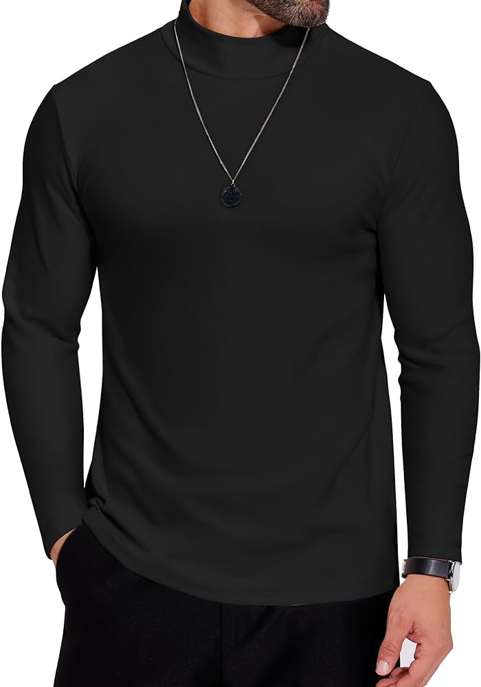 COOFANDY Mens Mock Neck Shirts Fleece Long Sleeve Tops Basic Pullover T-Shirts