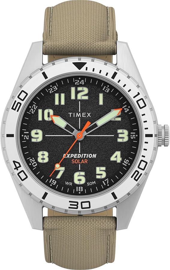 Timex Men's Expedition Field Solar 43mm Watch - Tan Strap Black Dial IP Steel Case