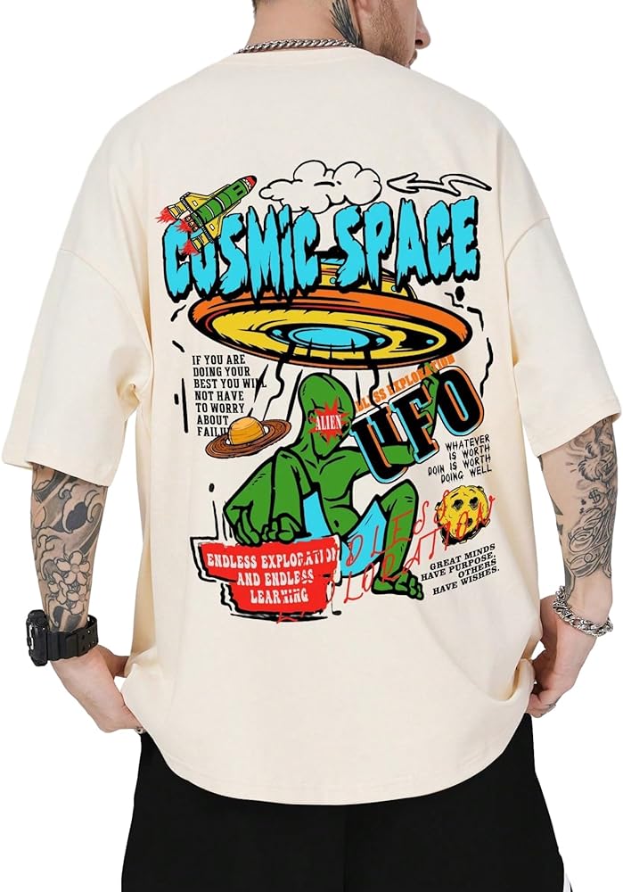 SOLY HUX Men's Graphic Tees Y2K Alien T Shirts Vintage Shirts 90s Oversized Streetwear Tops