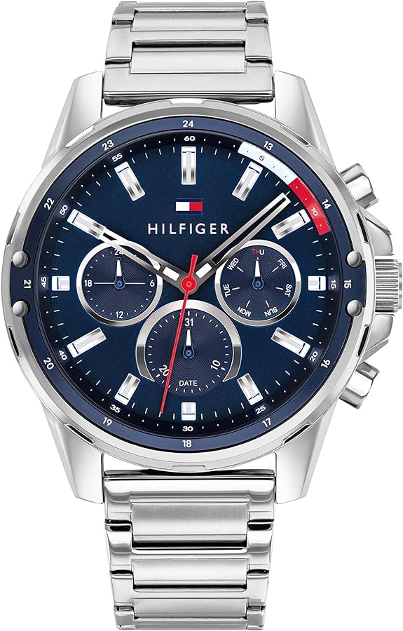 Tommy Hilfiger Men's Quartz Stainless Steel and Bracelet Sporty Watch, Color: Silver (Model: 1791788)