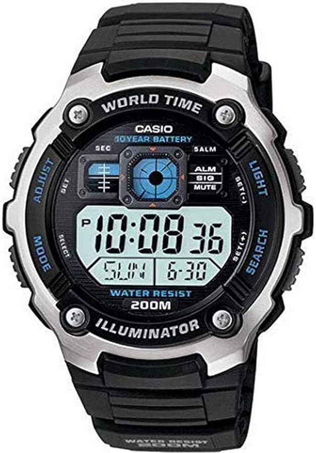 Casio AE-2000W-1AVCF Men's AE2000W-1AV Silver-Tone and Black Multi-Functional Digital Sport Watch