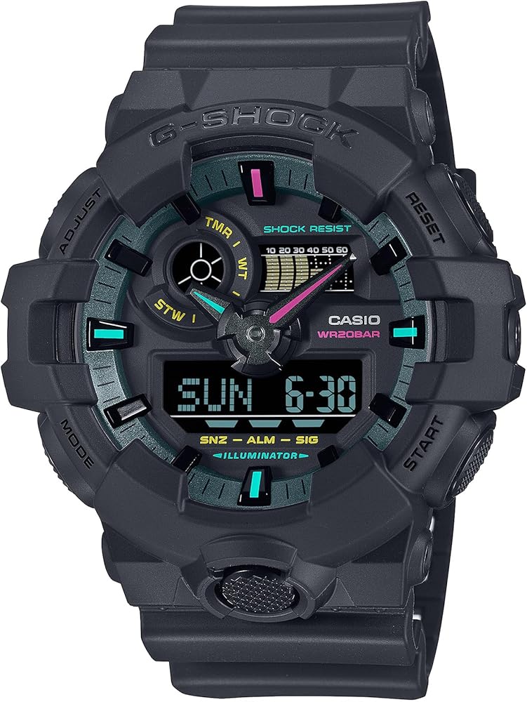 G-Shock Casio GA-700 Series Analog-Digital Multi-Color Black Resin Watch 57.5mm - GA700MF-1A