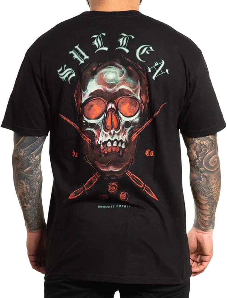 Sullen Men's Glow Skull Badge Artist Series Tattoo Lifestyle Graphic Standard Short Sleeve Tee, Black