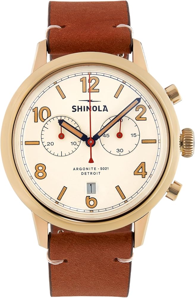 Shinola Detroit Men's The Traveler S0120245784 2 Eye Alabaster Dial Leather Strap Chronograph Watch 42mm