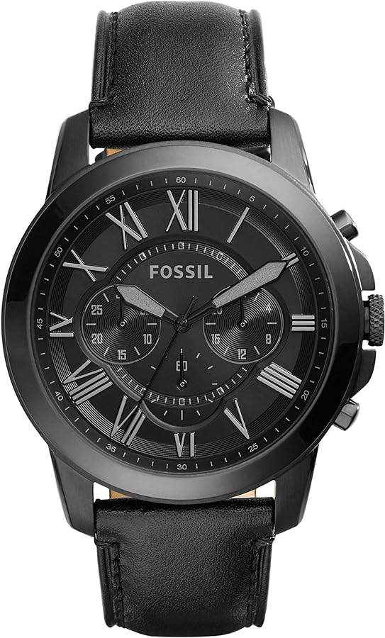 Fossil Men's Grant Quartz Stainless Steel and Leather Chronograph Watch, Color: Black (Model: FS5132)