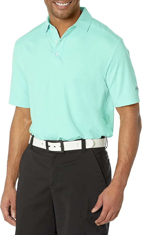 Callaway Men's Micro Hex Golf Performance Polo Shirt with Sun Protection, Solid Stretch Fabric, Aruba Blue, Medium