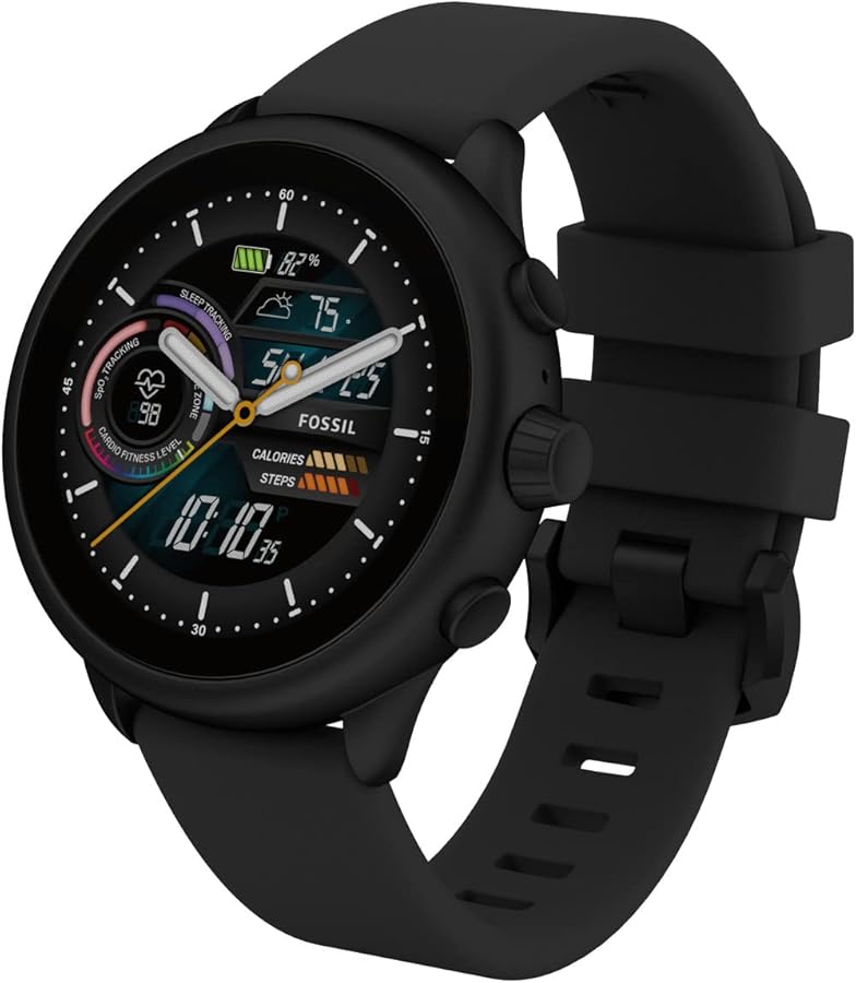 Fossil Men's or Women's Gen 6 Wellness Edition 44mm Touchscreen Silicone Smart Watch, Color: Black (Model: FTW4069V)