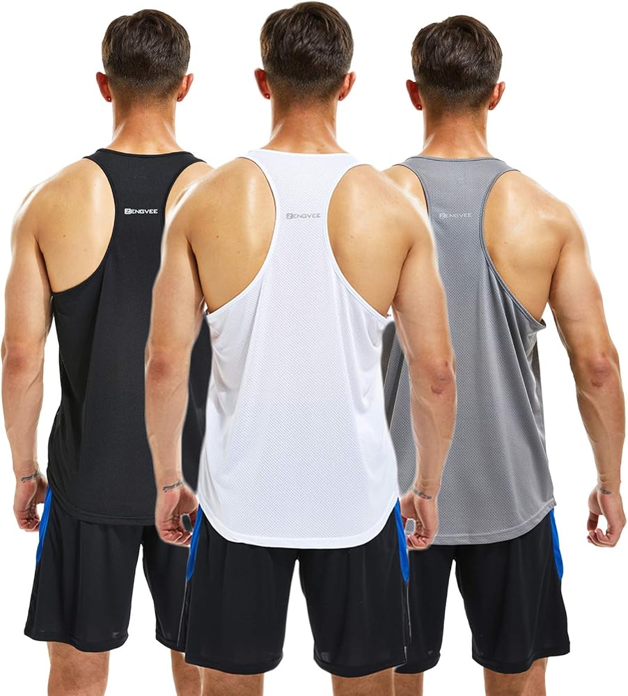 frueo 3 Pack Workout Tank Tops for Men Sleeveless Quick Dry Training Gym Shirts Bodybuilding Fitness Muscle Y-Back Tees