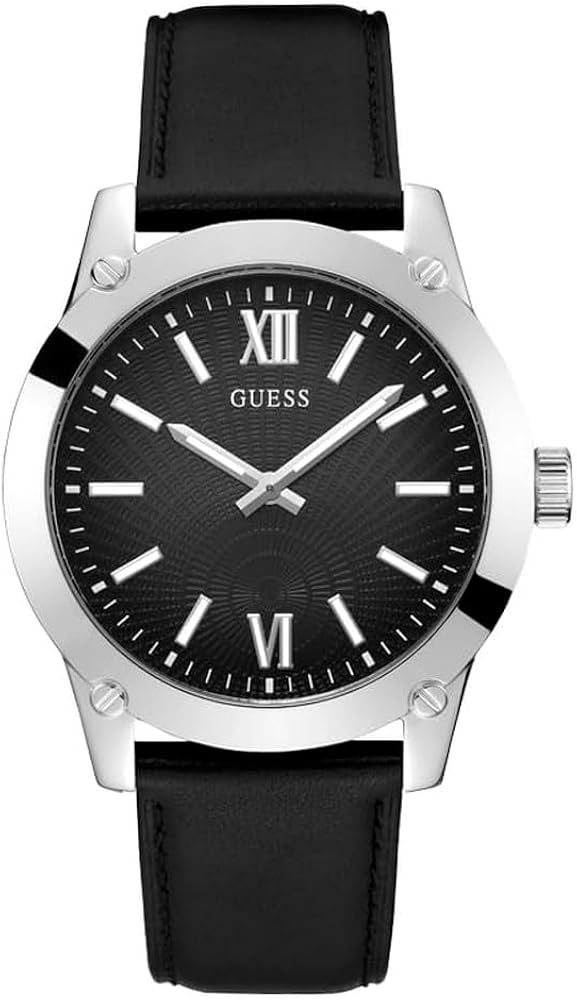 GUESS Crescent Silver-Tone Analog Leather Watch