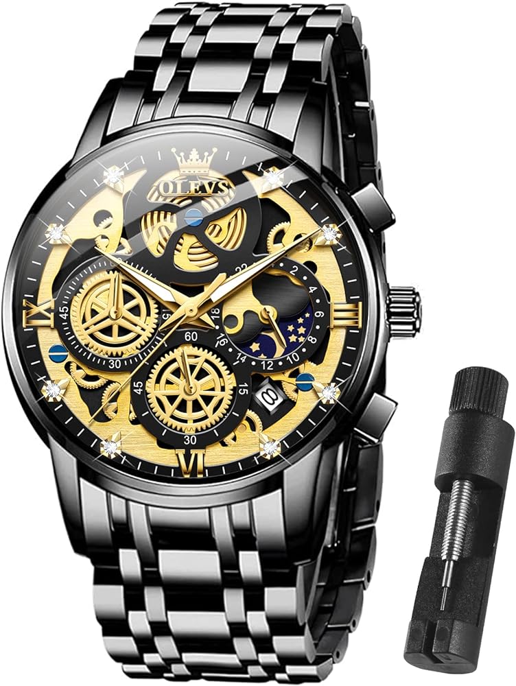 OLEVS Watch Men Stainless Steel Watches Luxury Diamond Chronograph Multifunction Men Wrist Watch with Date Business Classic Dress Watch for Men Gift for Men reloj de Hombre