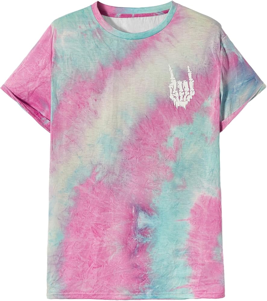 Verdusa Men's Tie Dye Short Sleeve Round Neck Graphic Tee Tops