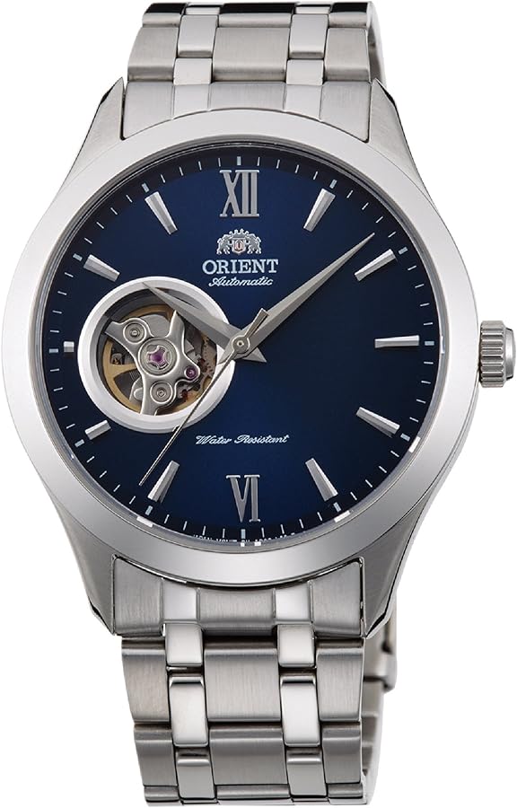 Orient Open Heart Men's Automatic Manual Winding Mechanical Classic Steel Band Skeleton Dial Wrist Watch, Blue, Bracelet