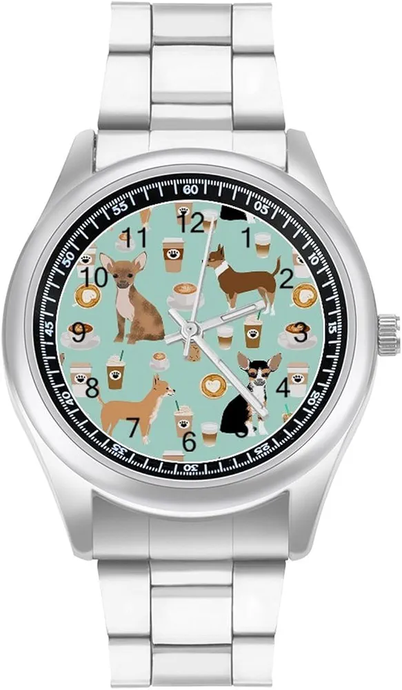 Chihuahua Dogs Cute Mint Coffee Classic Watches for Men Fashion Graphic Watch Easy to Read Gifts for Work Workout, style