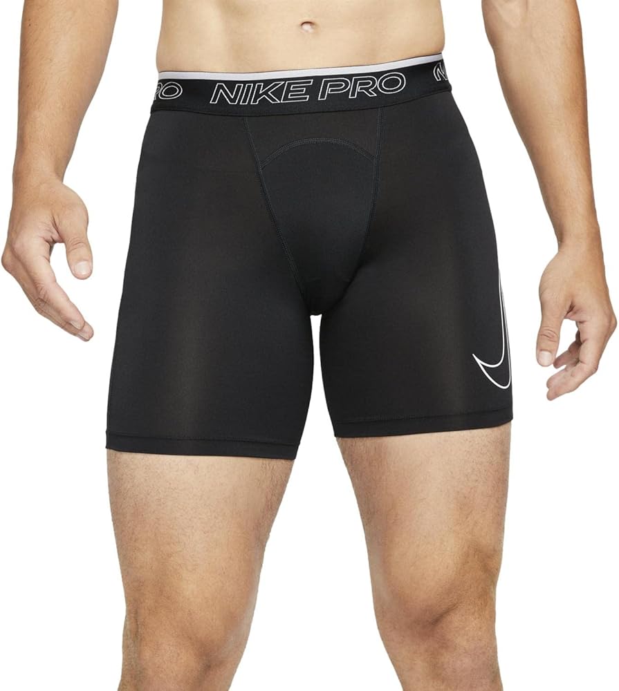 Nike Pro Dri-FIT Men's Shorts (as1, Alpha, m, Regular, Regular, Black/White Outline Swoosh)