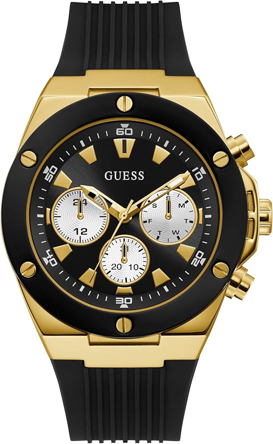 GUESS Men's Stainless Steel Analog Watch with Silicone Strap