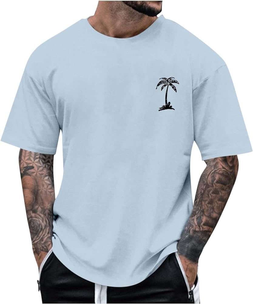 Mens Casual Shirts Graphic Round Neck Short Sleeve Loose Summer Fashion T-Shirt