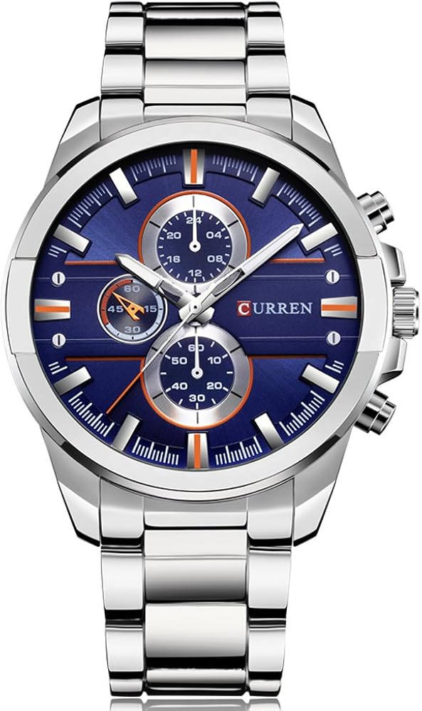 CURREN 8274 Watch Men luxury quartz watch fashion casual watches(Silver BLUE)