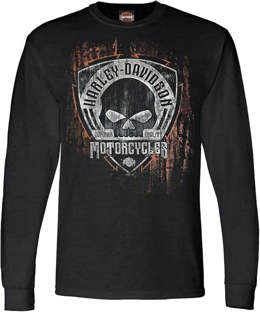 Harley-Davidson Men's Corrosion Skull Long Sleeve Crew-Neck Shirt - Black