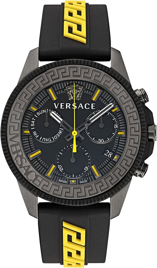 Versace Mens IP Gunmetal 45 mm Greca Action Chrono Strap Watch VE3J00322