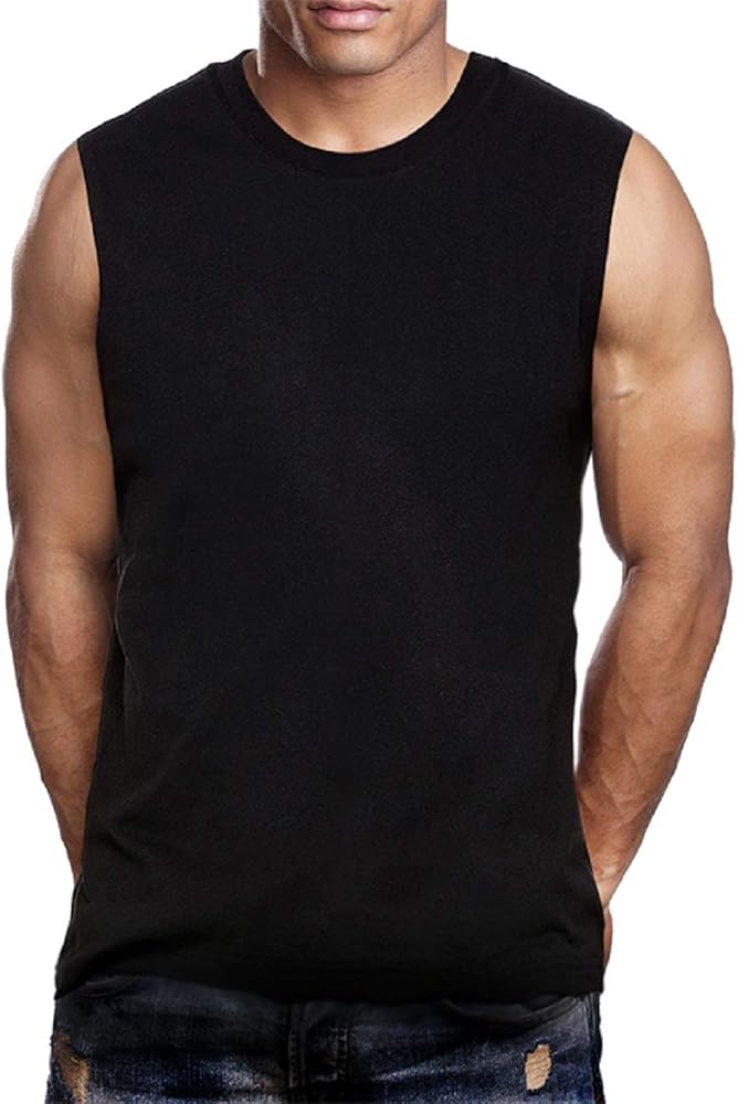 Men’s Muscle Tank Top Sleeveless Workout & Yoga Athletic Gym Fitness Training Moisture Wicking Shirt – 100% Cotton