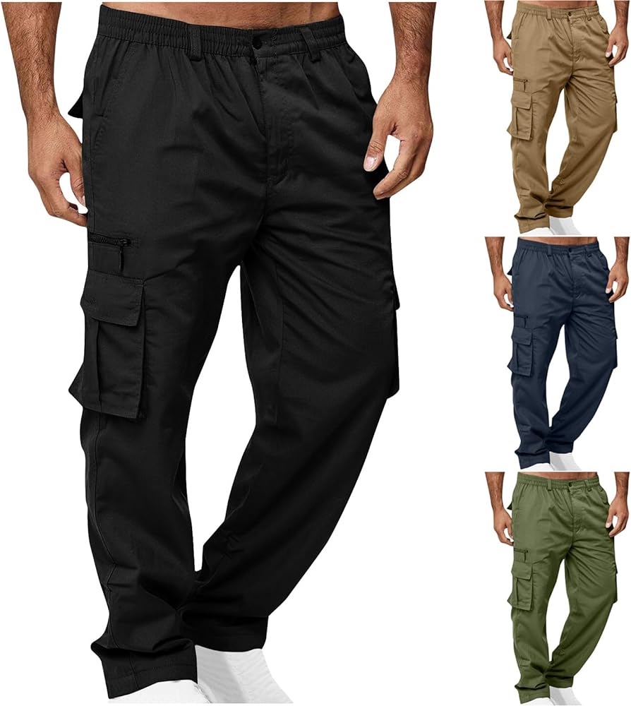 Multi Pockets Cargo Pants for Men Elastic Waistband Work Sweatpants Joggers Running Hiking Outdoor Trousers