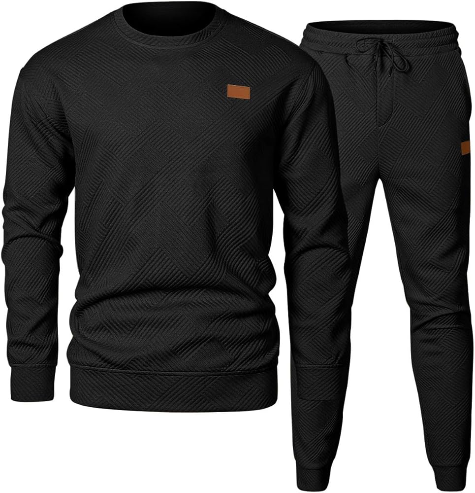 JMIERR Mens 2 Piece Outfits Knit Jacquard Pullover Sweatshirt Tracksuit & Joggers Sweatpants Sweatsuit Sets with Pockets