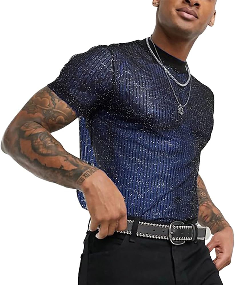 Panegy Men's Sheer Mesh See Through Tshirt Workout Gym Muscle Shirts Party Club Rave Disco Tank Top Tee