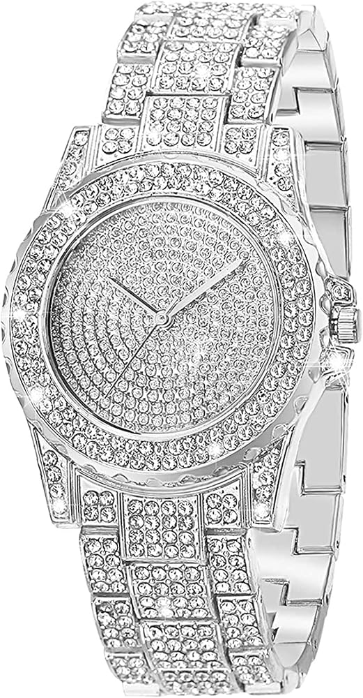 SENRUD Unisex Watch Luxury Crystal Rhinestone Diamond Wrist Watch Stainless Steel Fashion Bling Iced-Out Watch