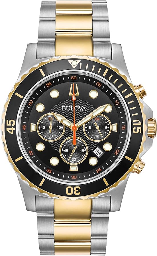 Bulova Men's Classic Sport 6-Hand Chronograph Quartz Watch, Calendar Date, Luminous Hands and Markers, 100M Water Resistant, 44mm