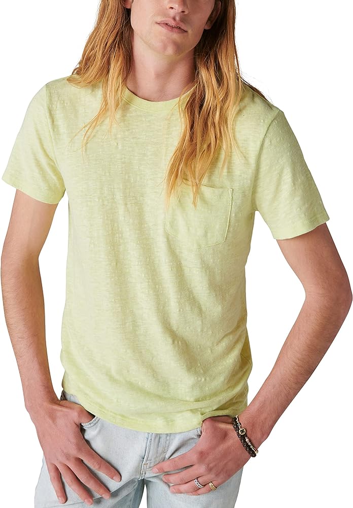 Lucky Brand Men's Linen Short Sleeve Pocket Crew Neck Tee