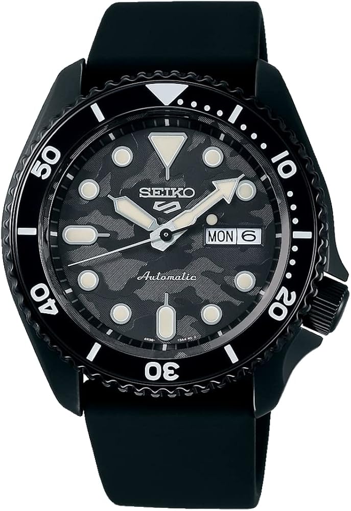 SEIKO SRPJ39 Watch for Men - 5 Sports - Horigome Limited Edition, with Automatic with Manual Winding Movement, Black Stainless Steel Case, Black Rotating Bezel, and Black Silicone Strap